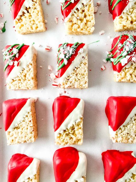 Easy Christmas Rice Krispie Treats, Candy Cane Rice Crispy Treats, Rice Crispy Squares Christmas, Santa Rice Krispie Treats, Christmas Tree Rice Krispie Treats, Christmas Rice Krispie Treats Ideas, Christmas Bakesale, Christmas Bake Sale Ideas, Christmas Bake Sale