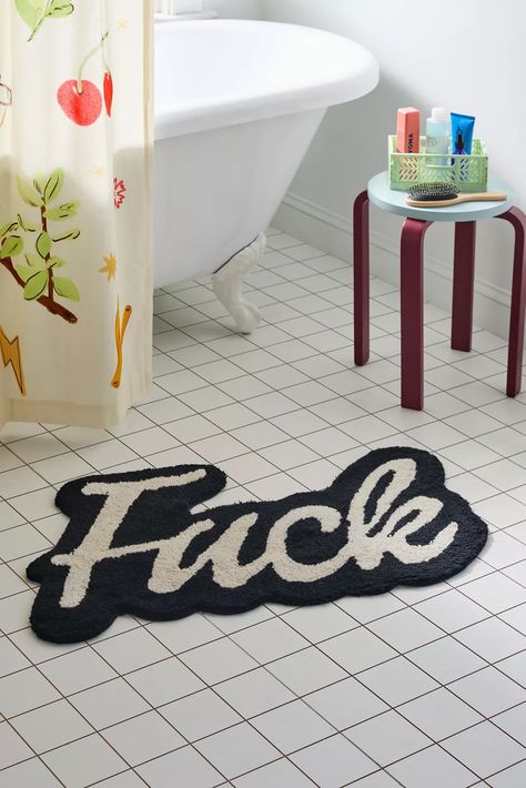 F*** Bath Mat | Urban Outfitters Canada Door Room Decor, Urban Outfitters Bathroom, Boo Pillow, Room Door Decorations, Ruffle Duvet Cover, Embroidered Duvet Cover, Door Room, Cute Bath Mats, Uni Room