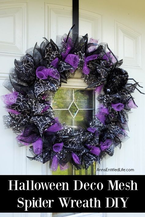 Halloween Wreaths 2023, Diy Flower Wreath How To Make, Halloween Diy Wreaths For Front Door, Ribbon Wreath Tutorial Step By Step, Spider Wreath Diy, Wreath Techniques, Halloween Wreaths For Front Door, Saturday Ideas, Ribbon Wreath Diy