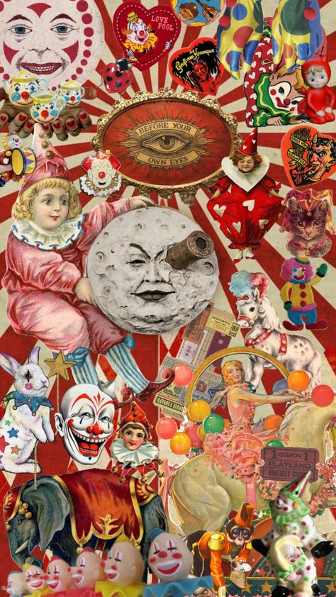 Clown Lockscreen, Circus Core, Clown Aesthetic, Circus Theme Party, Persian Poetry, Punk Pins, Card Inspo, Edgy Wallpaper, Circus Theme