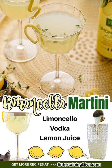 The Best Limoncello Martini | Summer Cocktail Recipes Limoncello Martini, Jello Shot, Best Summer Cocktails, Easy Summer Cocktails, Summer Food Party, Lemon Drop Martini, Light Appetizers, Refreshing Summer Cocktails, Summer Cocktail Recipes