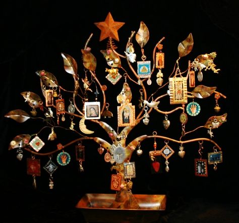 Matchbox Miniatures, Ancestor Altar, Kateri Tekakwitha, Milagro Heart, Shrines Art, Life Artwork, Tree Of Life Art, Santa Fe Style, Religious Painting