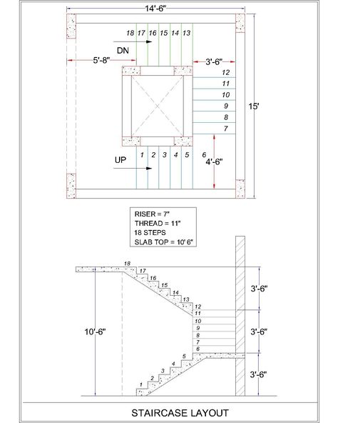 C Shape Staircase Design, C Type Staircase Design, Stairs Elevation Design, U Stairs Design, Staircase Detail Drawing, Cement Staircase, Stairs Section, Stairs Plan, Staircase Plan