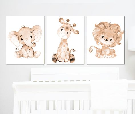 Gender Neutral Nursery Animals, Neutral Safari Nursery, Baby Boy Elephant Nursery, Jungle Safari Nursery, Watercolor Nursery Animals, Nursery Ideas Boy, Monkey Nursery, Animal Baby Room, Safari Nursery Art