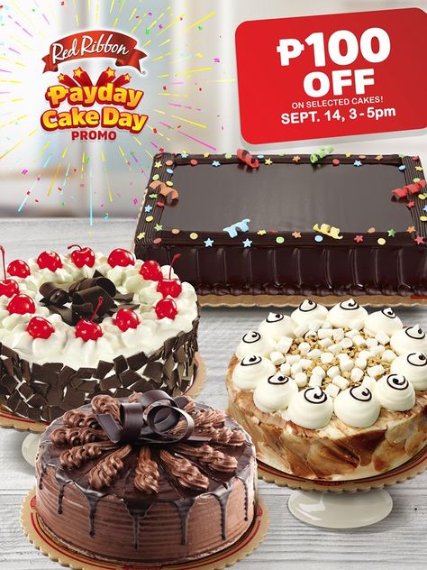 Sweeten up your Saturday with one-day Red Ribbon Payday Cake Promo! Behold, sweet tooth advocates. Turn your Payday into a Cake Day! There is always Payday Cake, Red Ribbon Cake, Rocky Road Cake, Dedication Cake, City Cake, Ribbon Cake, Special Cakes, Red Cake, Cake Pricing