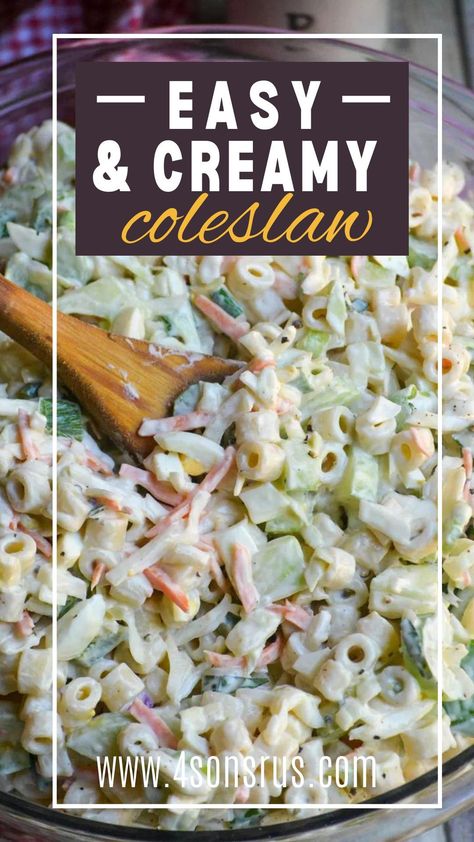 Creamy Coleslaw Dressing Easy, Pasta Coleslaw Salad, Creamy Coleslaw Recipe Mayonnaise, Pasta Coleslaw, Coleslaw Pasta Salad, Coleslaw Pasta, Creamy Coleslaw Recipe, Recipes Using Pasta, Creamy Coleslaw Dressing