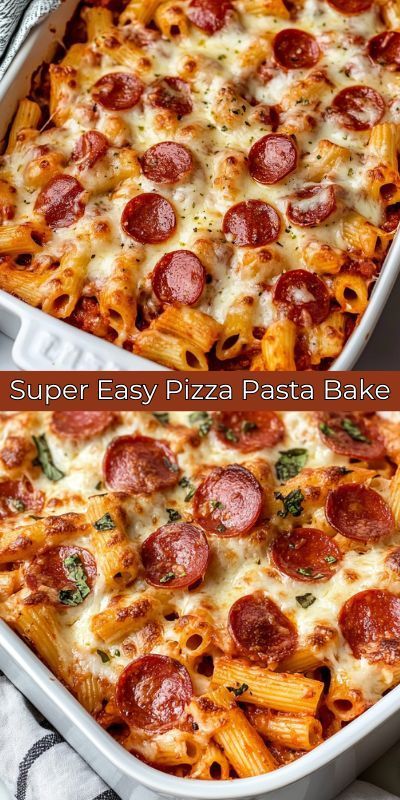 The Super Easy Pizza Pasta Bake is a comforting casserole made with uncooked penne pasta, marinara sauce, sliced pepperoni, and shredded mozzarella cheese. The pasta is boiled, mixed with the sauce and pepperoni, then layered in a baking dish and topped with more cheese and pepperoni before being baked until bubbly and golden. This dish is quick to prepare, easy to customize, and perfect for family dinners. Dinner With Pepperoni, Meals With Marinara Sauce, Spiral Pasta Recipes, Pizza Pasta Bake Recipes, Easy Pizza Pasta, Pepperoni Pizza Pasta, Pizza Pasta Recipe, Pizza Pasta Bake, Smothered Pork Chops Recipe