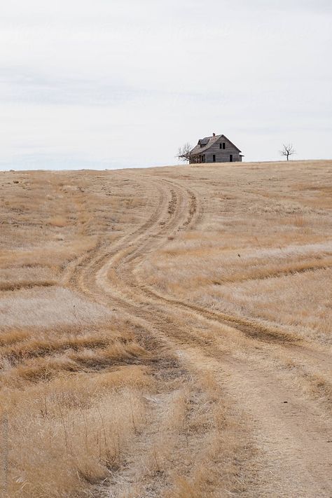 Farmhouse In Field, County Road Living, Houses In Fields, Great Plains Aesthetic, Prarie Core Aesthetic, Country Road Aesthetic, Isolated Farmhouse, Open Field Aesthetic, Plains Photography