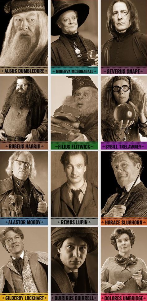 Harry Potter Script, Hogwarts Teachers, Harry Potter Teachers, Harry Potter Classes, Lupin Harry Potter, Hogwarts Classes, Harry Potter Professors, Hogwarts Party, Hogwarts Professors