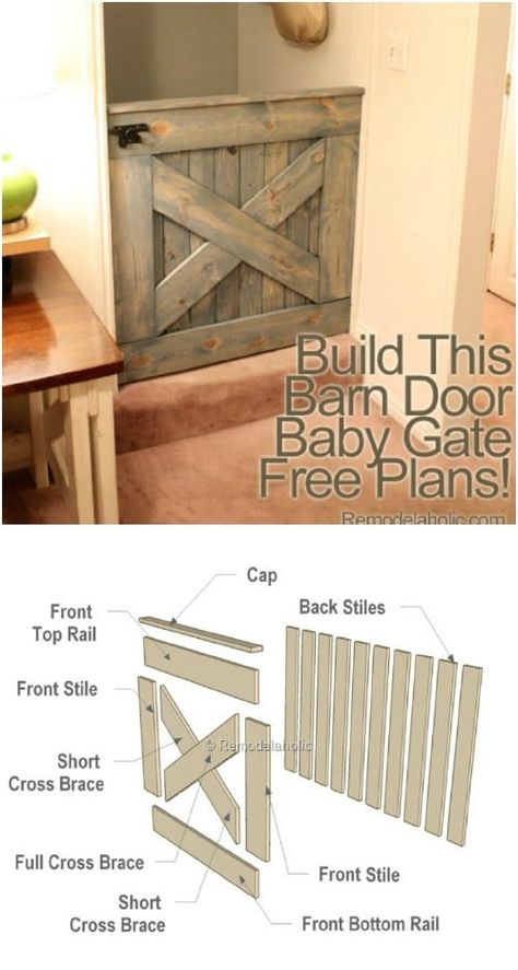 Barn Door Baby Gate 4x8 Plywood Projects, Barn Door Baby Gate, Barn Door Projects, Dog Gates, Diy Muebles Ideas, Diy Barn, Baby Gate, Baby Gates, Dog Gate