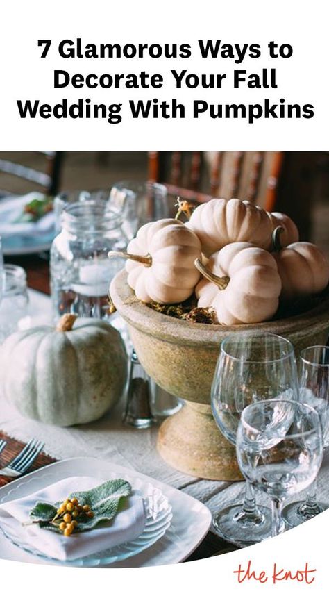 7 Glamorous Ways to Decorate Your Fall Wedding With Pumpkins Rehearsal Dinner Decorations Table Decor Fall, Pumpkin Wedding Decorations Table, Pumpkins Wedding Decor, White Pumpkin Centerpieces Wedding Wedding Table Decor, Fall Pumpkin Wedding Reception, Mini Pumpkin Wedding Decor, White Pumpkin Wedding Decor, Glass Pumpkin Wedding Decor, Fall White Pumpkin Wedding Centerpieces