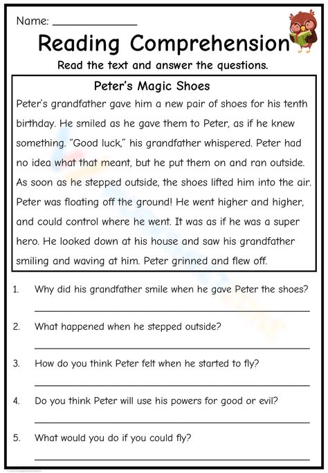 Narrative Text Worksheet, Shoes Worksheet, Narrative Text, Magic Shoes, English Grammar Worksheets, Literacy Lessons, Reading Comprehension Passages, Comprehension Passage, Grammar Worksheets