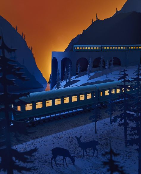 Dream Vacations: The New Age of Sleeper Trains Paper Wigs, Sean Murphy, Midnight Express, Train Drawing, Train Illustration, Christmas Sketch, Great Western Railway, Night Illustration, Bg Design