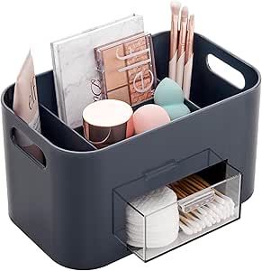 Makeup Cart Organizer, Divided Bathroom, Makeup Storage Bins, Bathroom Drawer Organizer, Bathroom Countertop Organization, Bathroom Organizer Storage, Bathroom Makeup Storage, Small Drawer Organizer, College Wishlist