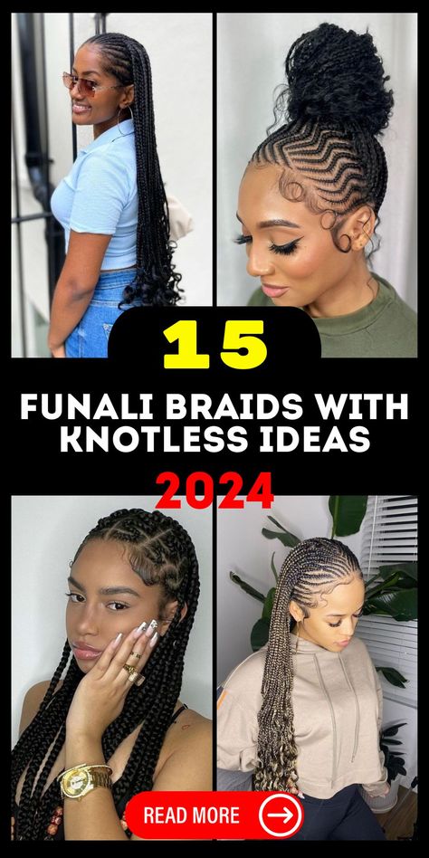 Stunning 2024 Funali Braids with Knotless Designs for Fashion Trailblazers Fulani Braids Updo Hairstyles, Stitch Braids With Knotless Braids, Cornrows With Knotless Braids, Fulani Braids Updo, Funali Braids Designs, Zig Zag Braids For Black Women, Tribals With Knotless Braids Cornrows, Lemonade Twists, Knotless Ideas