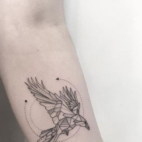 Jack Poohvis Thammavong on Instagram: "Geometric raven #raven #geometrictattoo #inked #tattoo #blackwork #blackink #blackworkers #darkartists #btattooing #blacktattoomag #tattrx #tttism #equilattera #thinkbeforeuink #whickinkilike #brooklyn #nyc #jackpoohvistattoo" Small Nature Tattoo, Nature Tattoo, Raven Tattoo, Inked Tattoo, B Tattoo, Nature Tattoos, Fine Line Tattoos, Line Tattoos, Blackwork