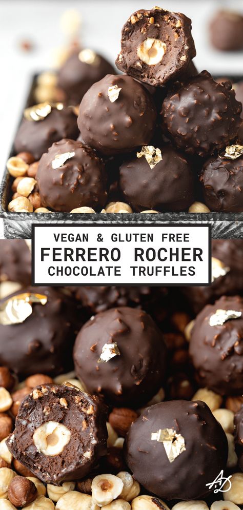 Vegan Ferrero Rocher, Hazelnut Truffles, Deserturi Raw Vegan, Ferrero Rocher Chocolate, Patisserie Vegan, Rocher Chocolate, Vegan Baking Recipes, Raw Vegan Desserts, Vegan Candies