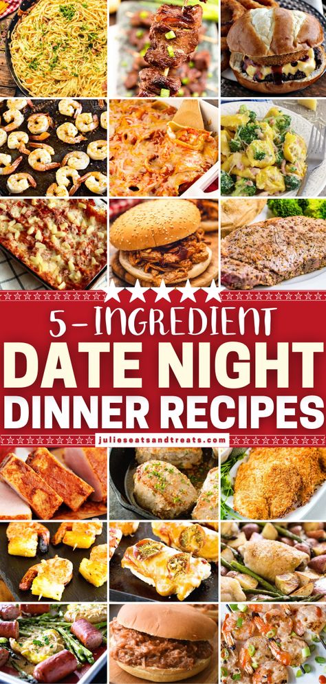 Spending a romantic Valentine's Day dinner at home with the one you love? Check out a ton of these menu ideas! 5 ingredients are all you need to make these quick and easy recipes for date night. Light some candles and enjoy one of these easy meals for two! Save this pin! Romantic Meals For Two At Home, Couples Dinner Recipes, Recipes For Date Night, Date Night Dinner Recipes, Easy Fancy Dinner, Recipes For Newlyweds, Easy Romantic Dinner, Dinner Date Recipes, Recipes Sides