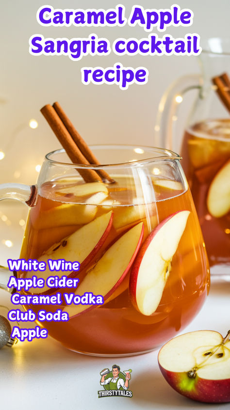 "Indulge in the delicious flavors of fall with this Caramel Apple Sangria 
cocktail recipe! Perfect for gatherings, this refreshing drink combines 
crisp apples, sweet caramel syrup, and smooth apple vodka for a delightful 
twist on traditional sangria. Explore easy drink recipes that elevate your 
autumn celebrations with this irresistible Caramel Apple Sangria. Discover more Apple Sangria recipes and impress your guests with this unique blend of flavors. Cheers to the ultimate fall cocktail! " White Fall Sangria Recipes, Fall Sangria With Fireball, Carmel Apple Sangria Recipes, Carmel Apple Sangria Recipe, Pumpkin Spice Sangria, Apple Sangria Recipes Fall Drinks, Carmel Apple Sangria Easy, Caramel Apple Sangria Recipes, Caramel Apple Drinks Alcohol