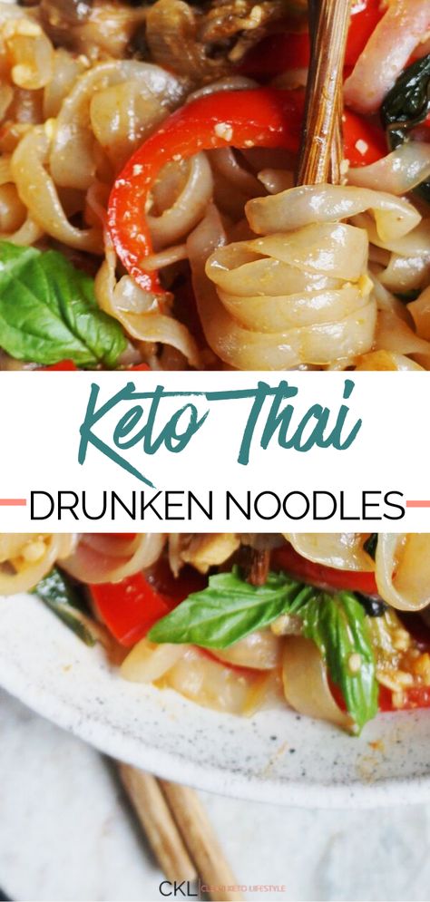 Keto Supper, Asian Entrees, Keto Chinese, Thai Drunken Noodles, Fasting Food, Keto Noodles, Miracle Noodles, Clean Keto, Drunken Noodles