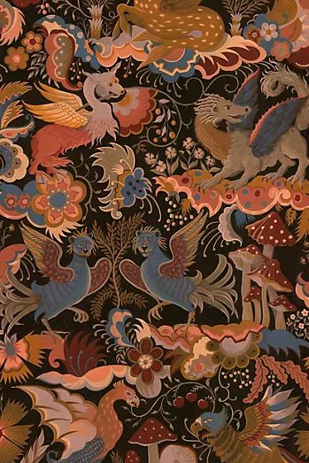 Tela, Phantasia Wallpaper, House Of Hackney Wallpaper, House Of Hackney, Kunst Inspiration, Mythical Beast, Orange House, Vintage Nursery, Orange Wallpaper