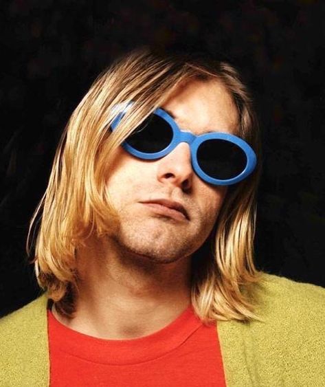 🍦 on Instagram: “Kurt Cobain wearing the oval sunglasses by Christian Roth in the 90s. These sunglasses revolutionised fashion and inspired a later…” Wearing Glasses, Kurt Cobain, Nirvana, Goggles, Blonde, Sunglasses, Hair, Closet