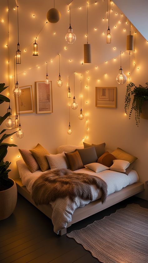 A Cozy Sanctuary: Bedroom Lighting Ideas to Set the Mood Kitchen Home Decor, Woman Bedroom, Cute Bedroom Decor, Redecorate Bedroom, Cozy Room Decor, Ideas Living Room, Dreamy Room, Apartment Decor Inspiration, Home Decorating Ideas