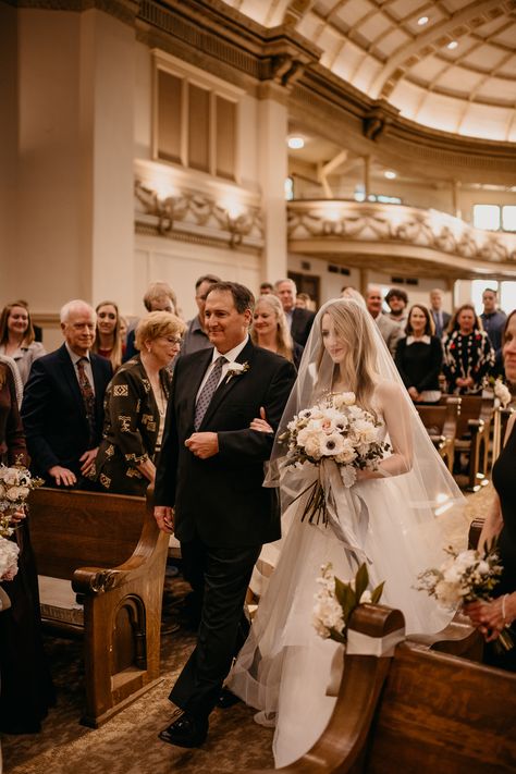 Bride walking down the isle with a veil over her head in large church Bride Walking Down The Aisle, Wedding Shot List, Church Wedding Ceremony, Dallas Wedding Venues, Pinterest Wedding, Dallas Photographers, Aesthetic Wedding, Waco Texas, Wedding Shot