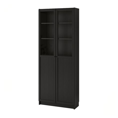 BILLY Bookcase with panel/glass doors - black-brown - IKEA Billy Oxberg, Billy Ikea, Kallax Shelving Unit, Ikea Bookcase, Cellular Blinds, Bookcase With Glass Doors, Glass Display Case, Ikea Billy Bookcase, Ikea Store