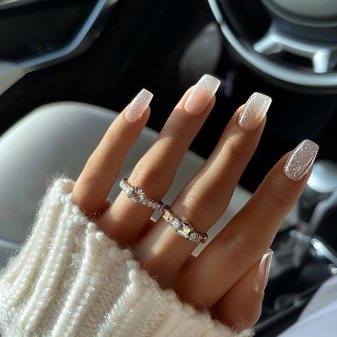 winter nails, acrylic nails, gel nails, autumn nails, holiday nails, long nails, short nails, gel manicure, white nails, ombre nails, french acrylic nails Winter Nail Inspiration, Sparkle Ombre, Acrylic Gel Nails, Long Square Nails, New Years Eve Nails, Formal Nails, White Acrylic Nails, Christmas And Winter, White Ombre