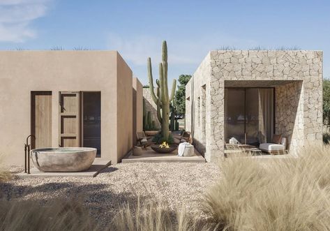 South Formentera Villa » LUV | Studio Dessert Style Homes, Mediterranean Hotel Architecture, Desert Landscape Architecture, Modern Spanish Architecture, Formentera House, Mediterranean Architecture Modern, Desert Villa, Minimalist Villa, Desert Architecture