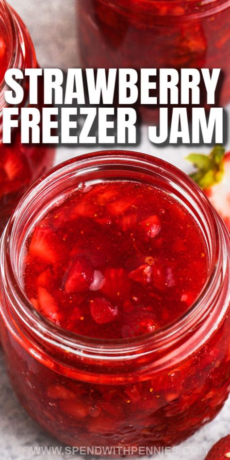 Strawberry Jelly Recipe Freezer Jam, Easy Strawberry Freezer Jam Recipe, Strawberry Freezer Jam Recipe With Certo, Freezer Jelly Strawberry, Freezer Jam Strawberry Low Sugar, Easy Freezer Jam Strawberries, How To Make Freezer Jam, Easy Strawberry Preserves, Strawberry Freezer Jam Recipe No Pectin