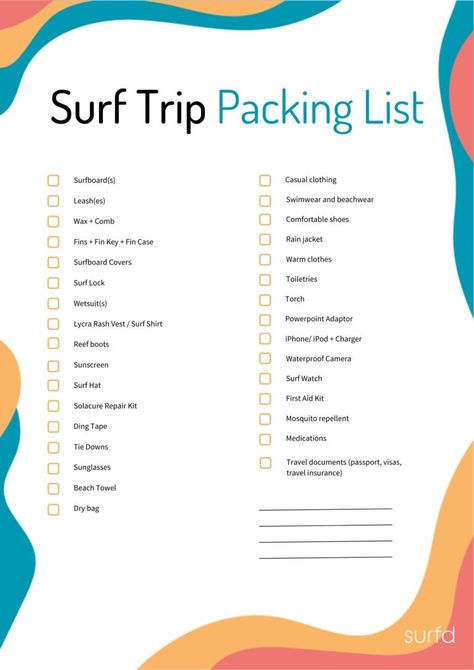 Surf Trip Packing List, Surfing For Beginners, Surf Bag Essentials, Surfing Tips For Beginners, Surf Essentials, Surfing Essentials, Surfing Knowledge, Surfboard Covers, Surf Watch