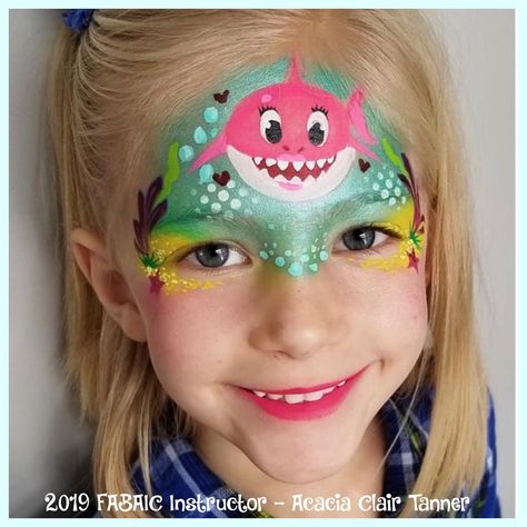 Baby shark Shark Makeup, Mermaid Face Paint, Face Art Painting, Professional Face Paint, Face Painting Tips, Holloween Makeup, Girl Face Painting, Face Painting Easy, Kids Face Paint