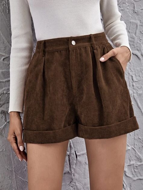 Cuffed Cord Shorts | SHEIN USA Athletic Summer Outfits, Summer Outfits Athletic, Alt Summer Outfits, Vintage Summer Outfits, Summer Outfits Y2k, Y2k Summer Outfits, Summer Outfits Women Over 40, Plus Size Summer Outfits, Modest Summer Outfits