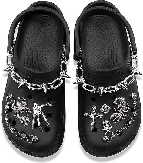 Goth Croc Charms Goth Emo Accessories Punk Rivets Shoe Charms Y2K Shoe Charms for Woman and Man DIY Clog Sandals Chains for Shoe Decoration… Emo Accessories, Crocs Fashion, Goth Shoes, Y2k Shoes, Punk Shoes, Shoe Decoration, Punk Accessories, Diy For Men, Clog Sandals