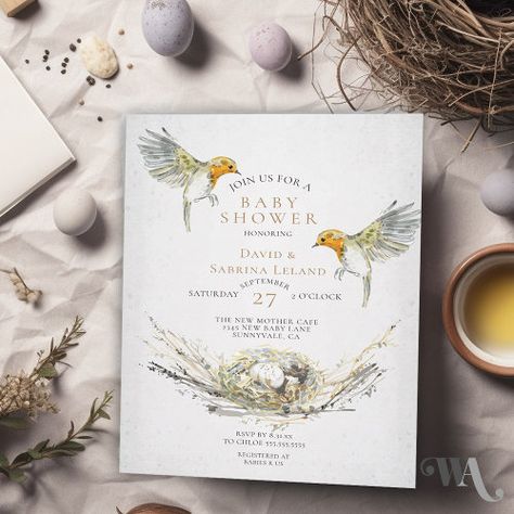 Rustic Birds Nest Watercolor Couple's Baby Shower for $3.08 - Baby Shower Gender Little Bird Baby Shower Ideas, Bird Themed Baby Shower Ideas, Bird Theme Baby Shower Ideas, Bird Baby Shower Theme, Nest Watercolor, Shower Couple, Woodland Wreath, Bird Baby Shower, Couples Baby Shower Invitations