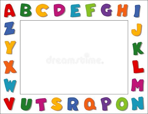 Alphabet Picture Frame, Landscape. Multi-color alphabet picture frame, isolated on white background. Copy space for nursery, daycare, kindergarten, school royalty free illustration Alphabet Frames, School Border, School Scrapbook Layouts, Border Templates, Alphabet Pictures, School Frame, School Scrapbook, Kids Background, School Labels