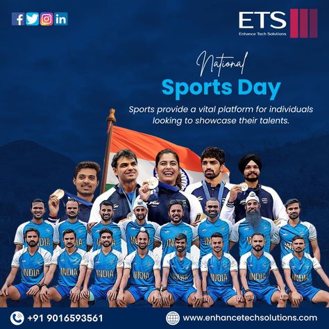 🏅 Celebrating National Sports Day with ETS! 🏅 At ETS, we believe in the power of sports to inspire teamwork, dedication, and excellence—the very values that drive our innovations in IT. Just like in sports, our team is committed to pushing boundaries, achieving goals, and working together for success! This National Sports Day, let's take a moment to appreciate the incredible spirit of our sports icons who have motivated us to strive for greatness in all aspects of life. Whether it's coding,... National Sports Day, Strive For Greatness, Pushing Boundaries, Sport Icon, Sports Day, Achieving Goals, Working Together, Teamwork, Boundaries