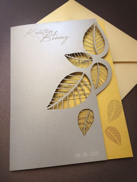 Leaf Cards, Laser Cut Wedding, Wedding Invitation Envelopes, Laser Cut Wedding Invitations, Wedding Card Design, Birthday Cards Diy, Fall Cards, Design Layout, Paper Cards