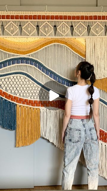 Large Macraweave Wall Hanging, Macrame Wall Hanging Colorful, Colorful Macrame Wall Hangings, Landscape Macrame, Large Macrame Wall Hanging Pattern, Macrame Panel, Macraweave Wall Hanging, Mural Macrame, Bracelet Knot