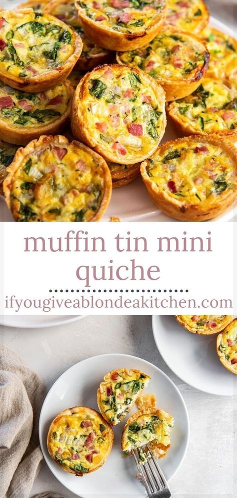 Mini Muffin Quiche Recipes, Individual Quiche Recipes Muffin Tins, Egg Quiche Recipes Muffins, Individual Brunch Ideas, Muffin Recipes Savory, Muffin Quiche Recipes, Breakfast Hors D’oeuvres, Egg Brunch Ideas, Mini Quiche Tarts