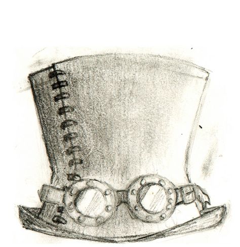 Steampunk Hat Drawing, Steampunk Goggles Drawing, Steampunk Drawing Ideas, Steam Punk Drawing, Hat Drawing Reference, Goggles Drawing, Top Hat Drawing, Steampunk Drawing, Office Drawing