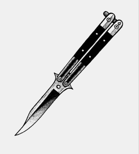 Flip Knife Tattoo, Butterfly Knife Tattoo Design, Balisong Tattoo, Butterfly Knife Tattoo, Knife Tattoo Ideas, Flash Tattoo Sleeve, Dagger Drawing, Underground Tattoo, Borboleta Tattoo