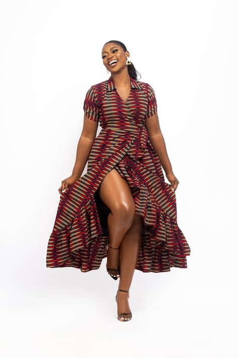 Short Ankara Wrap Dress, Ankara Wrap Dress Styles, Wrap Gown Styles, Wrap Dress Ankara, Ankara Wrap Dress, Ankara Maxi Dress, Dress African Print, African Chic, African Fabric Dress