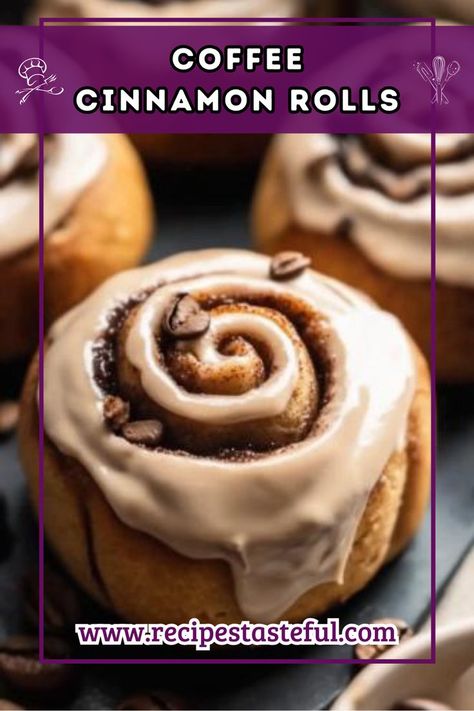 Delightful Coffee Cinnamon Rolls topped with a light brown coffee frosting, perfect for cozy mornings or a special brunch! Coffee Cinnamon Rolls, Flavored Cinnamon Rolls, Coffee Rolls, Cinnamon Roll Glaze, Coffee Frosting, Cinnamon Roll Frosting, Cinnamon Roll Icing, Cinnamon Coffee, Cozy Mornings