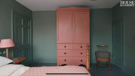 Walls in Farrow & Ball Berdoulat, wardrobe in Edward Bulmer Red Ochre (emulsion finish) Wall To Wall Wardrobe, Shop House Design, Ochre Walls, Edward Bulmer, Red Ochre, Bath England, House Garden, Farrow Ball, Bedroom Colors