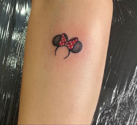 Girly Disney Tattoos, Simple Minnie Mouse Tattoo, Minnie Mouse Head Tattoo, Small Mickey Head Tattoo, Mickey And Friends Tattoo, Minnie Mouse Small Tattoo, Pretty Disney Tattoos, Minnie Bow Tattoo, Minnie Mouse Ear Tattoo