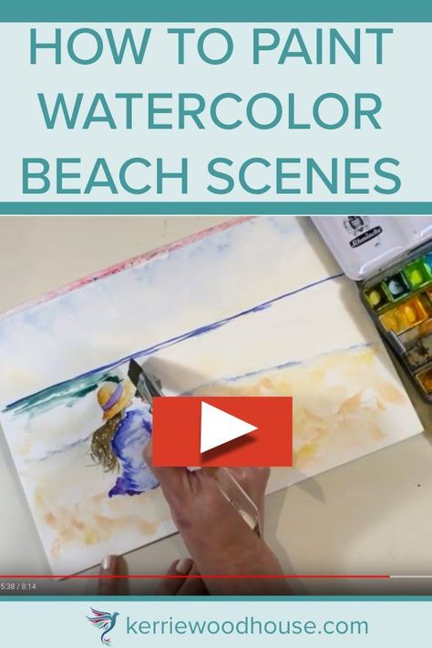 Beach Watercolors Easy, Beach Art Painting Watercolour, Watercolor Beach Scenes Easy, Watercolour Beach Scenes, Coastal Watercolor Paintings, Watercolor Beach Tutorial, Watercolor Beach Scenes, Watercolor Scenery Painting, Watercolor Seascapes