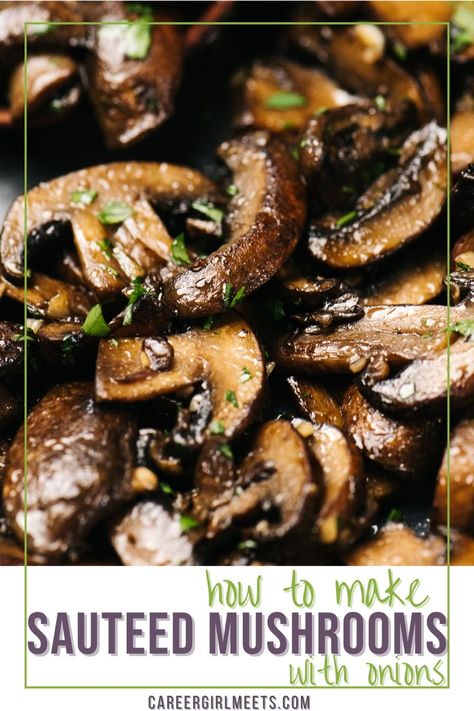 Sauteed Mushrooms and onions are a perfect topper for burgers and steak! This recipe is also the best side dish. It's easy to make and add a little red wine instead of Worcestershire and it's game-changing! Check out this article for all the tips and tricks on how to make the most delicious sauteed mushrooms and onions! 
// sauteed mushrooms and onions // steak // burgers // easy side dish // Cowboy Mushrooms, Sauteed Mushrooms For Steak, Side Veggies, Easy Mushroom Recipes, Mushroom Dishes, Vegan Board, Yummy Vegetables, Mushroom Side Dishes, Mushroom Recipes Healthy